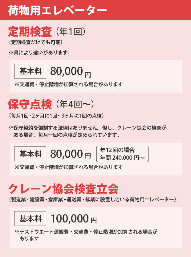 荷物用エレーベーターのメンテナンス料